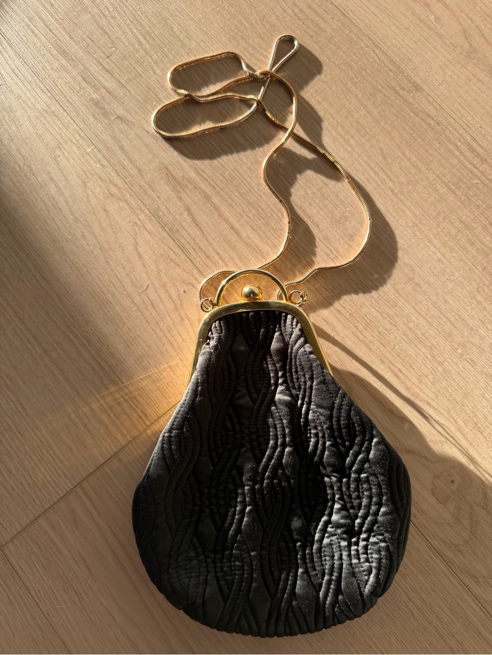 Black Quilted Frame-Top Crossbody Bag with Gold Chain